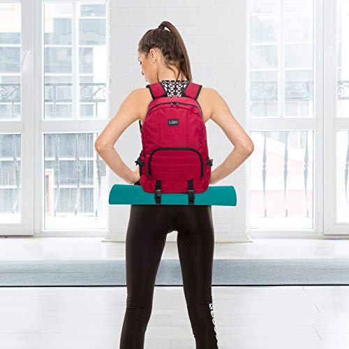 LISH Vinyasa Yoga Mat Backpack - Multipurpose Lightweight Gym Tote Bag with Straps (Maroon) - Thumbnail 5