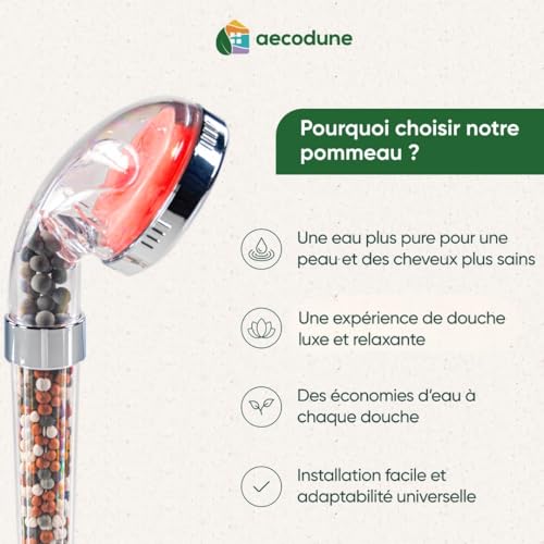 Aecodune XL Vitamin C Premium Shower Head with Water Filter - Become Sublime - Anti-Limescale Shower, Removes 99% Chlorine & More - Beauty & Purity - Eco Water Filter with Scents & Pressure