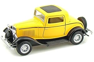 KiNSMART 1932 Ford 3-Window Coupe 1:34 Scale 5" Yellow Die Cast Metal Model Toy Classic Car