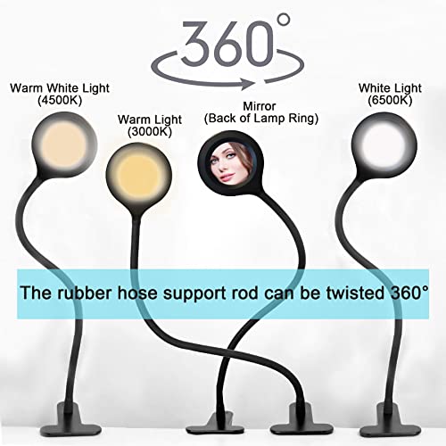 LED Desk Lamp, Foneso USB Clip-On Reading Light with 3 Color Modes 10 Brightness, 360° Flexible Gooseneck Table Lamp, Eye Protection Clamp Light for Reading, Work, Makeup