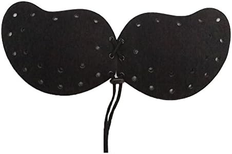 Women Sexy Strapless Lace Up Invisible Bra Silicone Push-Up Adhesive Bras Backless Bra with Drawstring Black B