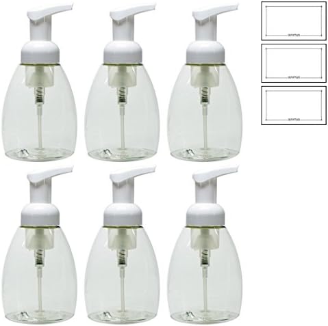 Clear PET BPA Free Plastic Refillable Travel Foamer Pump Bottle - 250 ml / 8.3 oz (6 Pack)