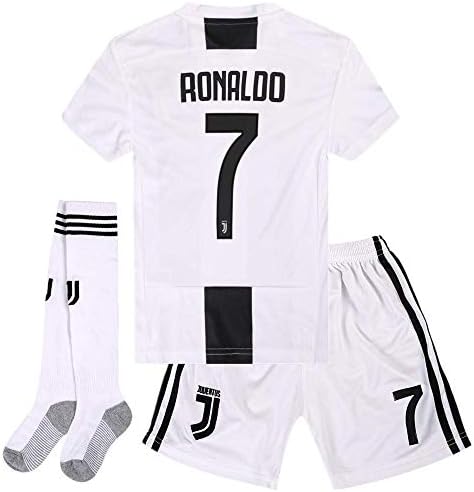 Juventus Home Kids/Youth 2018-2019 Season. #7 Ronaldo Socce Jersey Matching Shorts,Socks.