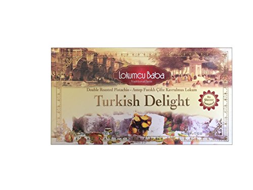 Turkish Delight with Double Roasted Pistachio, Sweet Confectionery Gourmet Gift Box Candy Dessert, H