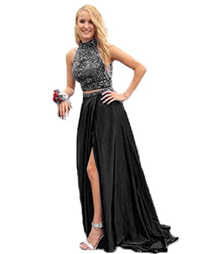 strapless open back dress Long Two Pieces Halter A-line Red With Side Slit Charming Evening Prom –  AlineBridal main image 0