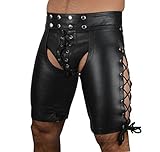 Killreal Men's Sexy Faux Leather Shorts Pants Underwear Lingerie Sexy Boxer Briefs Black Small