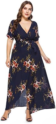 Selenaly Womens Plus Size Dresses Short Sleeve Loose Plain Long Maxi Summer Dress