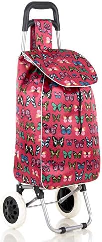 2 Wheel Strong Shopping Trolley Festival Essential Folding Durable Wheeled Bag (Butterfly Pink)