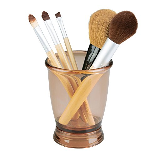 mDesign Bath Accessory Set, Soap Dispenser Pump, Toothbrush Holder, Tumbler, Soap Dish - 4 Pieces, Sand