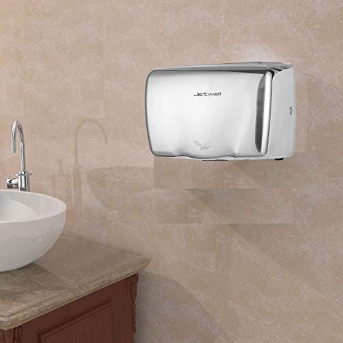 Jetwell (2 Pack) High Speed Commercial Automatic Hand Dryer - Heavy Duty Stainless Steel - Hot Air Hand Blower (Polished Stainless Steel)