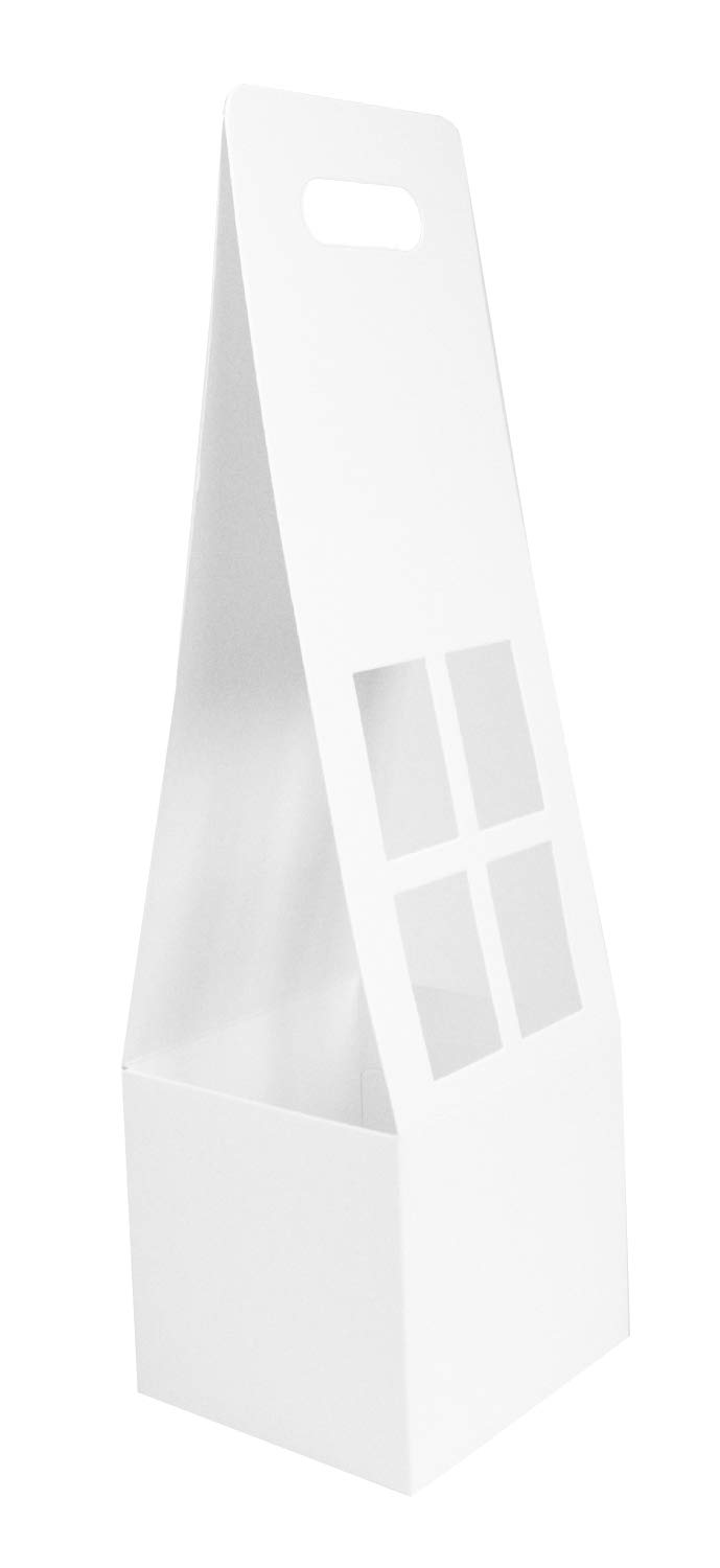 Emartbuy Pack of 12 Creative Tall Flower Box Handheld Carrying Flower Basket Florist Folding Kraft Paper Box - White