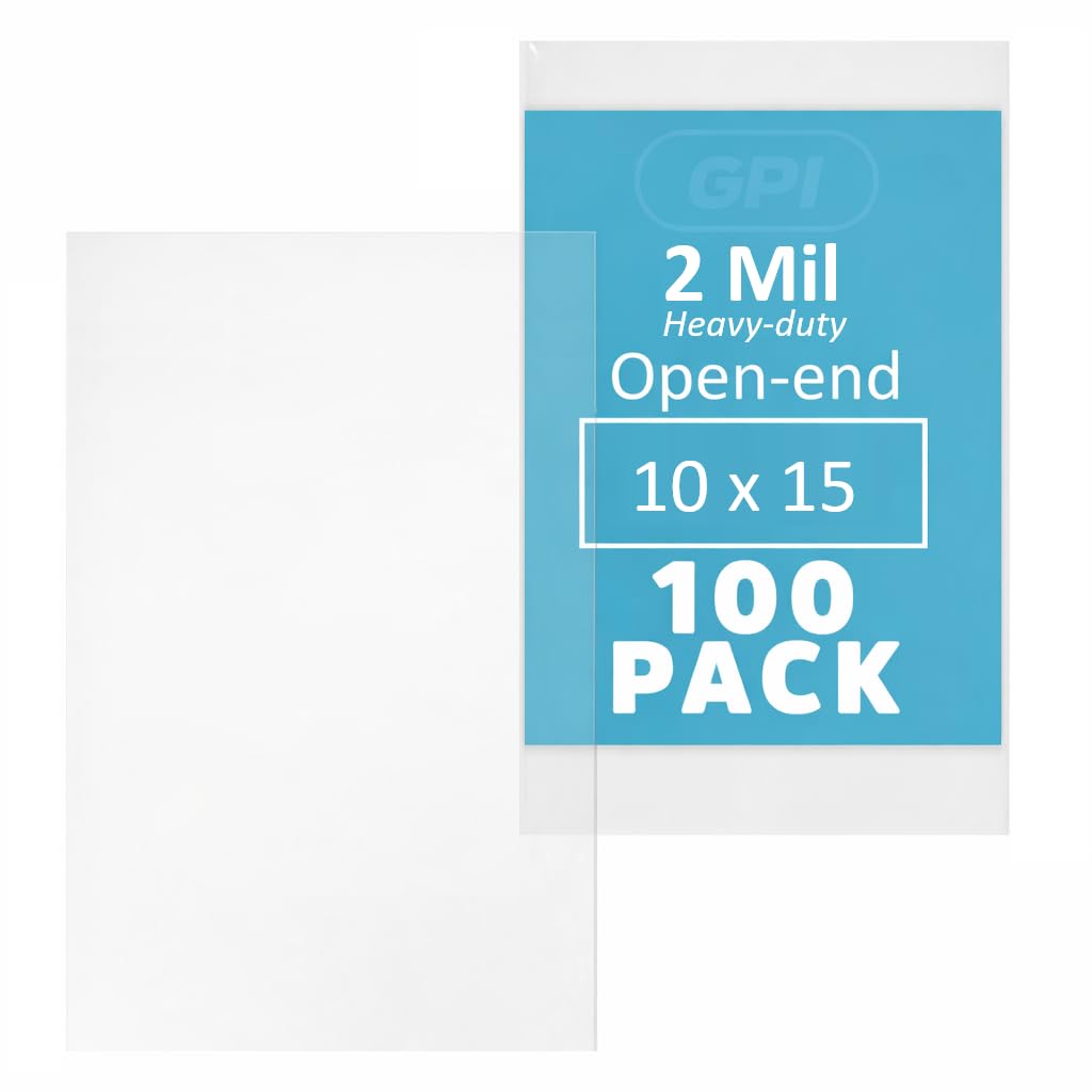 Photo 1 of 10" x 15" Open-End Flat Poly Bags - 100 Pack, 2 Mil Heavy-duty, Large Clear Plastic Packaging Baggies, Food Storage, Snacks, Art, Clothing & Apparel - GPI