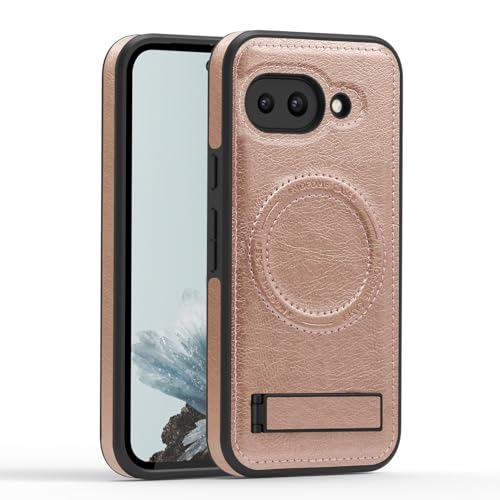 Lunivop for Google Pixel 9a Case PU Leather [Compatible with Magsafe Wireless Charging] Magnetic Cover Stand Funda para Google Pixel 9a 6.3 '' 2025 Rugged Best Phone Cases Rose Gold