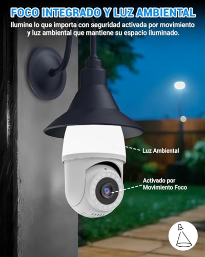 EASYTAO Camara Foco Camara de Seguridad Interior/Exterior 1080P, Camara WiFi IP66 Impermeable Base E26/ E27 con Seguimiento Automático, Visión Nocturna a Color, Audio Bidireccional, Funciona con Alexa