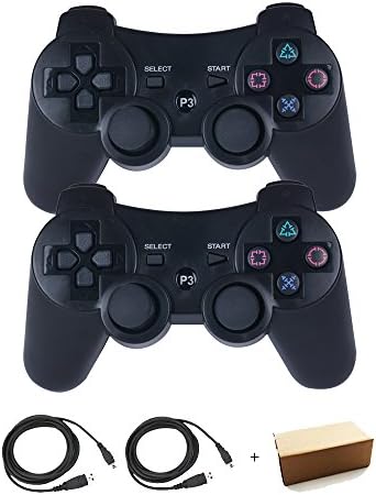 Kepisa 2 Packs Wireless Bluetooth Controller For PS3 Double Shock - Bundled with USB charge cord (Black and Black)