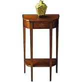 Allora Traditional Console Table, Olive Ash Burl Finish, Rubberwood and Veneer Construction, Demilune Shape, 31" H x 17.5" W 
