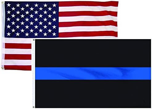 2 Pack 3'x5' Feet Thin Blue Line USA American Flag Poilce Honoring Law Enforcement Officers Flags Vivid Color and UV Fade Resistant Polyester with Brass Grommets By HomeSmith