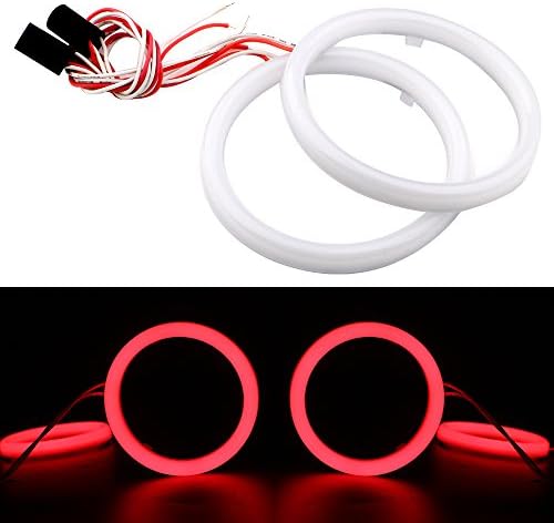 GrandviewTM 2-Pack Red 70MM 2835 45SMD Led Angel Eyes Halo Ring Headlight Daytime Running Lights for BMW Benz with Milk White Shell