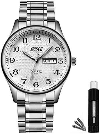 BOSCK Analog Mens Watch,40mm Easy Read Auto Date and Day Stainless
