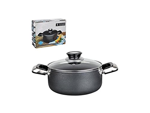 Click Here to See More Images Home N Kitchenware Collection Aluminum Dutch Oven with Glass Lid, Non-stick Coating, Heavy Gauge (3.5mm), Anti Adherente, Gray (24 Quart)