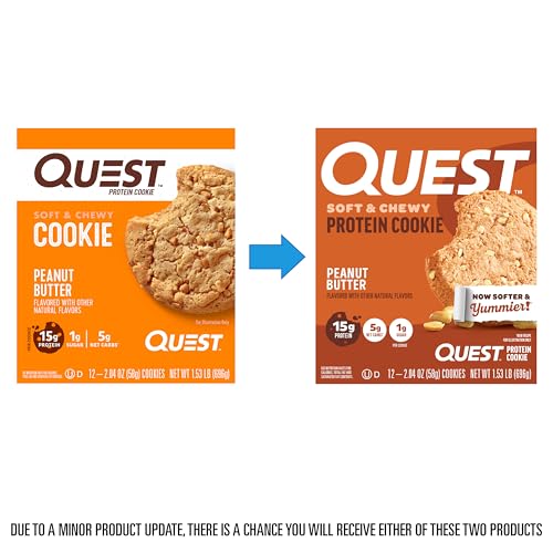 QUEST NUTRITION PEANUT BUTTER PROTEIN COOKIE, 15G PROTEIN, 1G SUGAR, 5G NET CARBS, KETO FRIENDLY, HIGH PROTEIN, LOW CARB; 4 COUNT