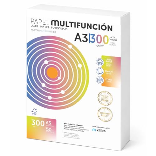 Fogli A3 300g 50 fogli, Carta Multiuso per Stampante Laser e a Getto dInchiostro, Fotocopiatrice, per Ufficio e Materiale Scolastico, Confezione m-office (50 Fogli 300g)