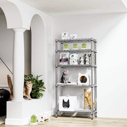 M MZG Heavy Duty Metal Shelving Unit 5 Levels up to 567 kg Adjustable Shelves for Garage, Workshop and Warehouse, Studio, Black, 30 x 75 x 151 cm