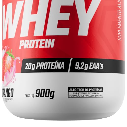 Whey Protein 100% Concentrado Pote 900g Sabor Morango - Ftw Suplemento Alimentar, Proteína do Soro do Leite, Alto Valor Biológico