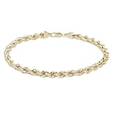 10k Yellow Gold Hollow Rope Chain Bracelet and Anklet for Women and Girls, 2mm