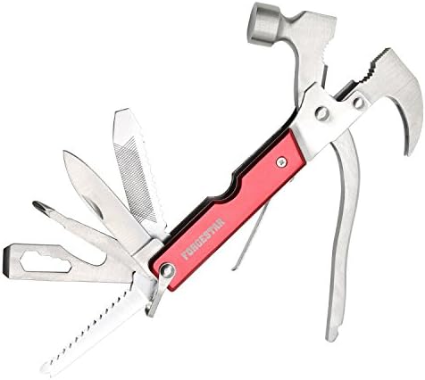FORGESTAR 16 IN 1 Multi-function Hammer Tool with Plier、 Knife Screwdriver Bottle Opener Nail Puller & more Foldable Stainless Steel Construction For Camping Seatbelt Cutter Window Breaker