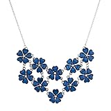 Lux Accessories Silvertone n Blue Acrylic Flower Floral Mini Statement Necklace