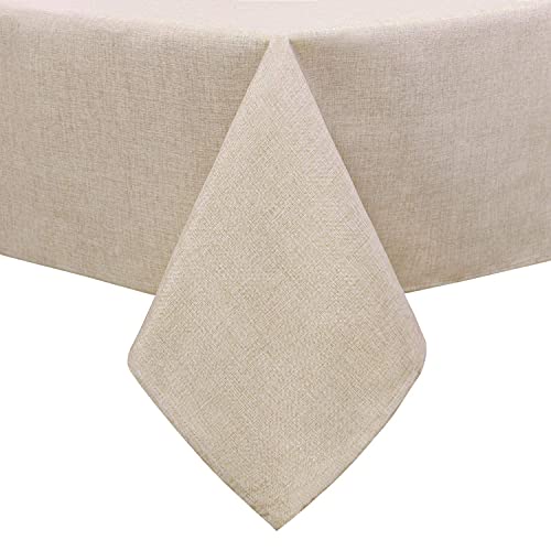 Hiasan Rectangular Tablecloth Linen Look Washable and Waterproof, Outdoor Tablecloth for Garden Dining Room, Garden, Party, Picnic, Birthday, Wedding or Home, 135 x 220 cm, Beige