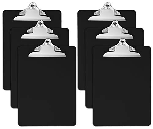 Plastic Clipboards (Set of 6) Multi Pack Clipboard (Black)| Strong 12.5 x 9 Inch | Holds 100 Sheets! Acrylic Clipboards Big Clip Board Clips