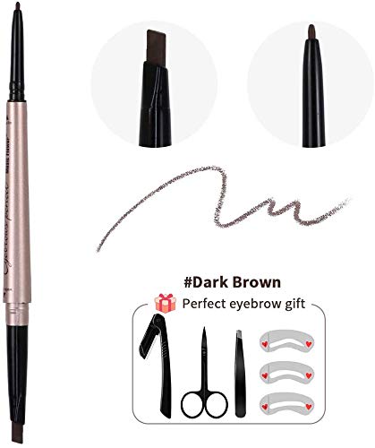 7Pcs Eyebrow Pencil Dark Brown,Waterproof Eyebrow Pencil Set,Eyebrow Definer Smudge-Proof,with Eyebrow Stencil Tweezer Razor Set