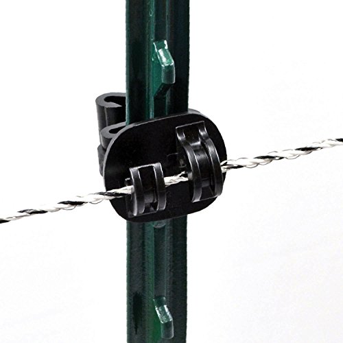 Powerfields R-CT-25-B Claw T-Post Insulator for Polywire, Rope or Braid to 3/8 Inch Diameter, 25-Pack, Black