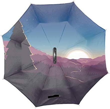 Sunrise Large Inverted Double Layer Reverse Folding Umbrella - Windproof, UV Protection, C-Shape Hands-Free Handle for Car Rain Sun