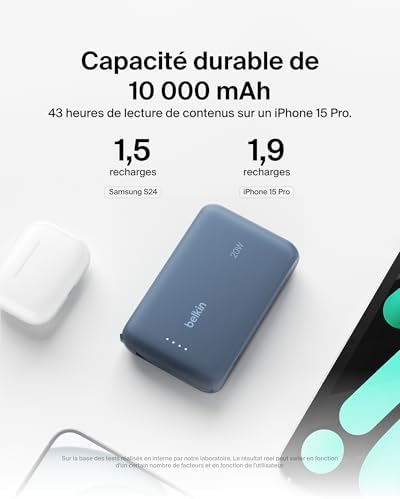 BoostCharge Batterie Externe 10 000 mAh avec Câble USB-C - Bleu
