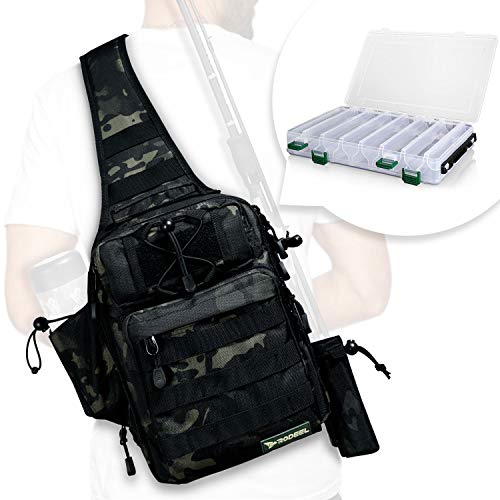 Rodeel Fishing Tackle Sling Shoulder Backpack with Rod Holder