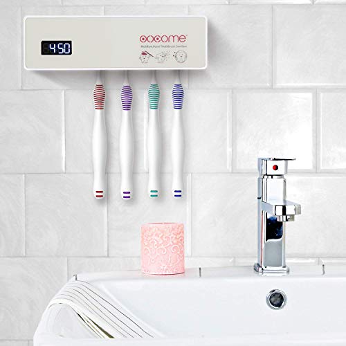 OOCOME Toothbrush Holder Sterilizer, UV Toothbrush Sanitizer Holder Rechargeable Toothbrush Cleaner Family Wall Mounted Toothbrush Disinfection Holder with 3M Tape, 4 Brush Holder, Music Playback - Thumbnail 6