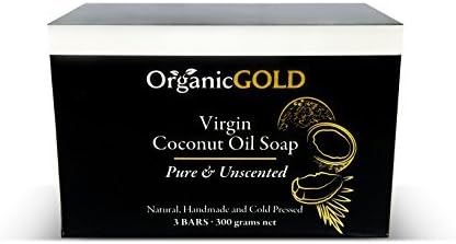 Organic Coconut Oil Soap PURE AND UNSCENTED Is the Best Natural Antibacterial Antifungal Cleanser and Deep Moisturizer for Sensitive Skin - Face and Body (PACK OF 3) by OrganicGOLD