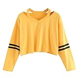Keepfit Fashion Crop Tops, Striped Sweatshirt Causal Cut Out Shoulder Blouse for Women