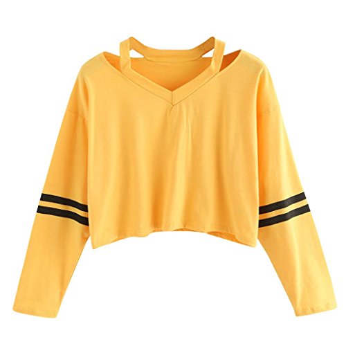 Keepfit Fashion Crop Tops, Striped Sweatshirt Causal Cut Out Shoulder Blouse for Women