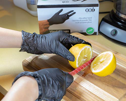 EDI Black Powder Free Vinyl Disposable Plastic Gloves [100 Pack] - Large - Thumbnail 4