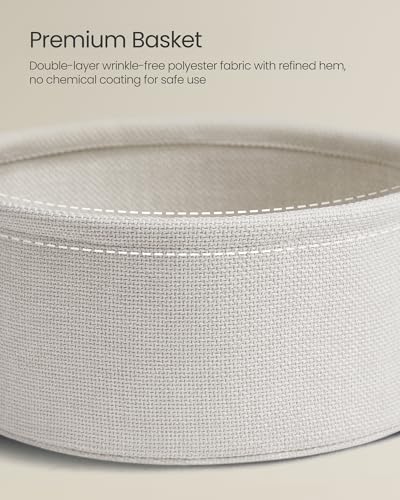 VASAGLE LILEA Collection - Small Round Side End Table, Modern Nightstand with Fabric Basket, Cream White ULET223K67