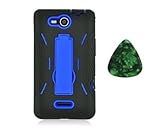 For LG OPTIMUS EXCEED VS840PP / LUCID 4G VS840 Kickstand Hybrid Hard Phone Cover Case - Black / Blue + Free Green Stone Pry Tool