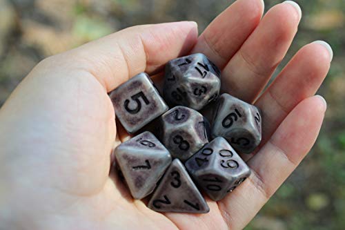 HD DND Dice Set Ancient RPG Dice for Dungeons and Dragons(D&D) Pathfinder MTG Role Playing Game Dice Polyhedral 7-Die Set with Dice Bag (Gray Black) - Thumbnail 5