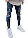 Men's Ripped Slim Fit Jeans Denim Pants with Broken Holes (W32, Blue-Wrinkle Knee)