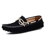 SUNROLAN Men's Casual Genuine Nubuck Leather Outdoor Boat Shoes Driving Moccasins Slip-On Loafers