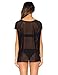 May&Maya Women's Sheer Mesh Asymmetry Hem Top (S, Black)