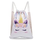 Xiaowli Unicorn Sequin Drawstring Backpack Mermaid Sequin Bag Magic Reversible Glittering Bag Unicorn Gift for Girls Boy